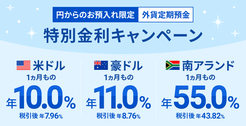 外貨定期預金1ヵ月もの 特別金利キャンペーン実施のお知らせ